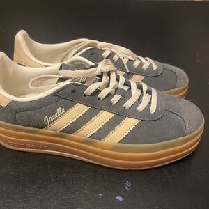 Adidas Gazelle Gray and Tan Sneakers